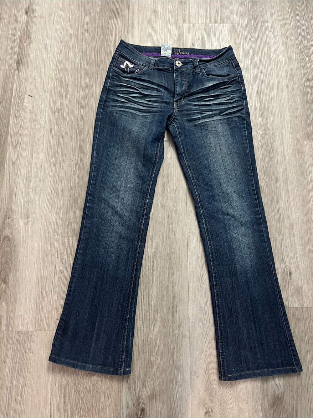382–Women's Dark Blue Wide Leg Jeans - Classic Flare Fit